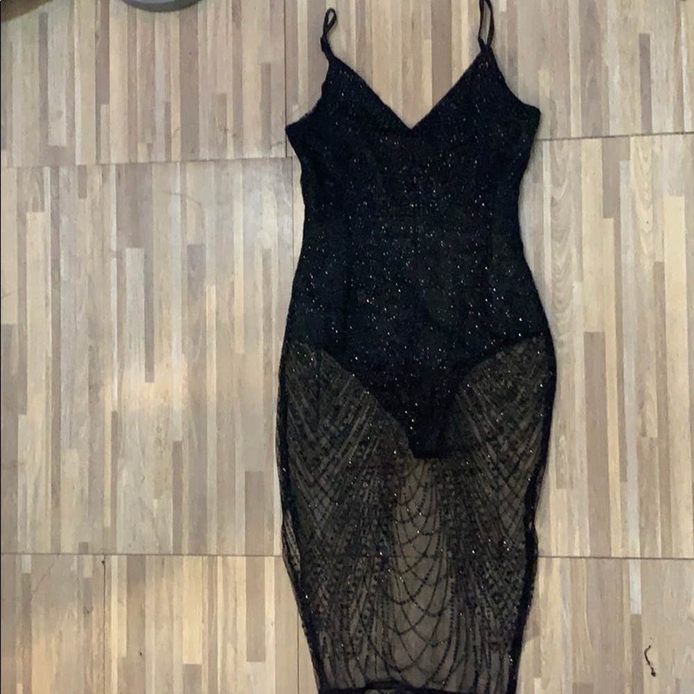 Black sequin midi dress